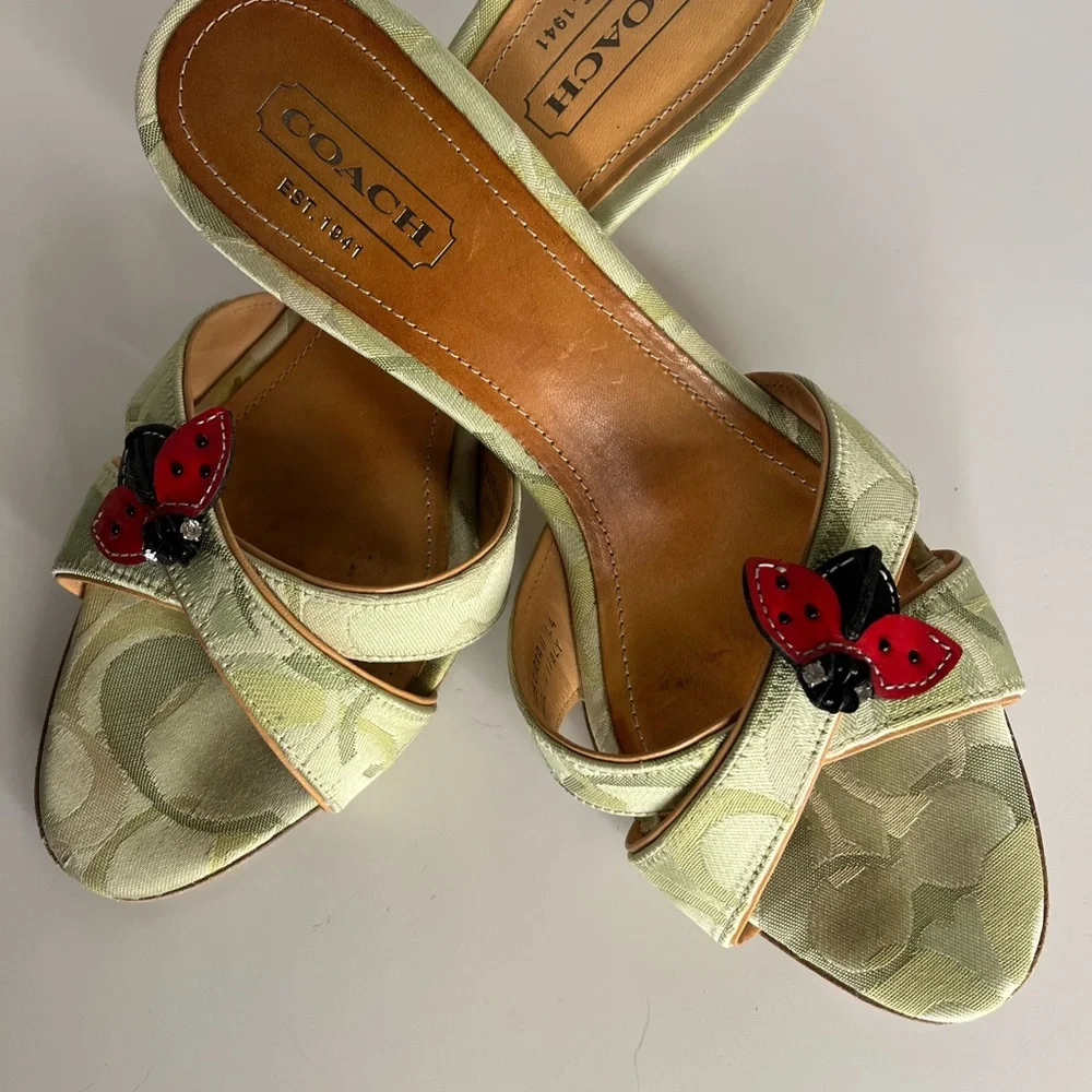 Coach Women's Sandals in Green with Red Ladybug Accents.  Ciara II size 9B. - Picture 13 of 16